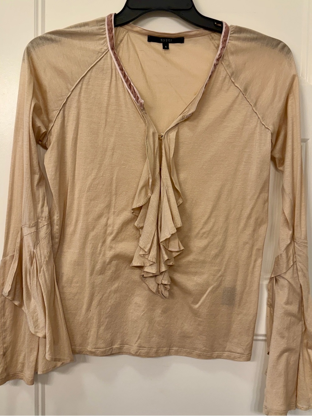 Rare S/S 2002 Gucci Tom Ford Ruffle Cutout Blouse In Cream Beige - Small - Picture 10 of 10